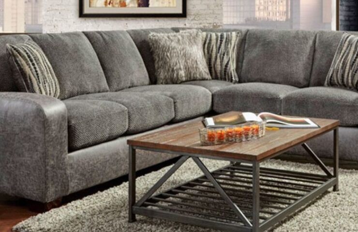Grey Leather Sectional by American Freight