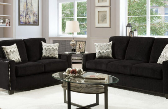 Brown modern sofa and loveseat set by American Freight
